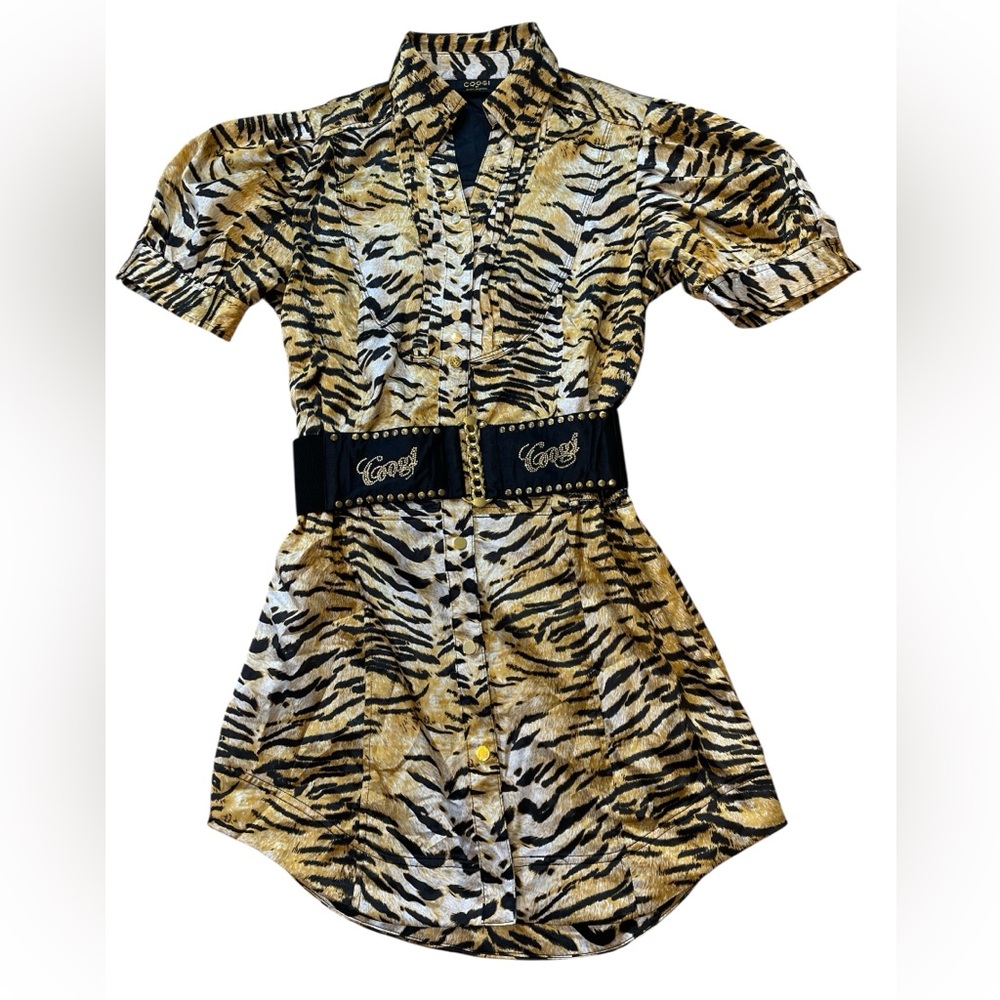 COOGI Vibate Tiger Print Shirt Dress with Belt